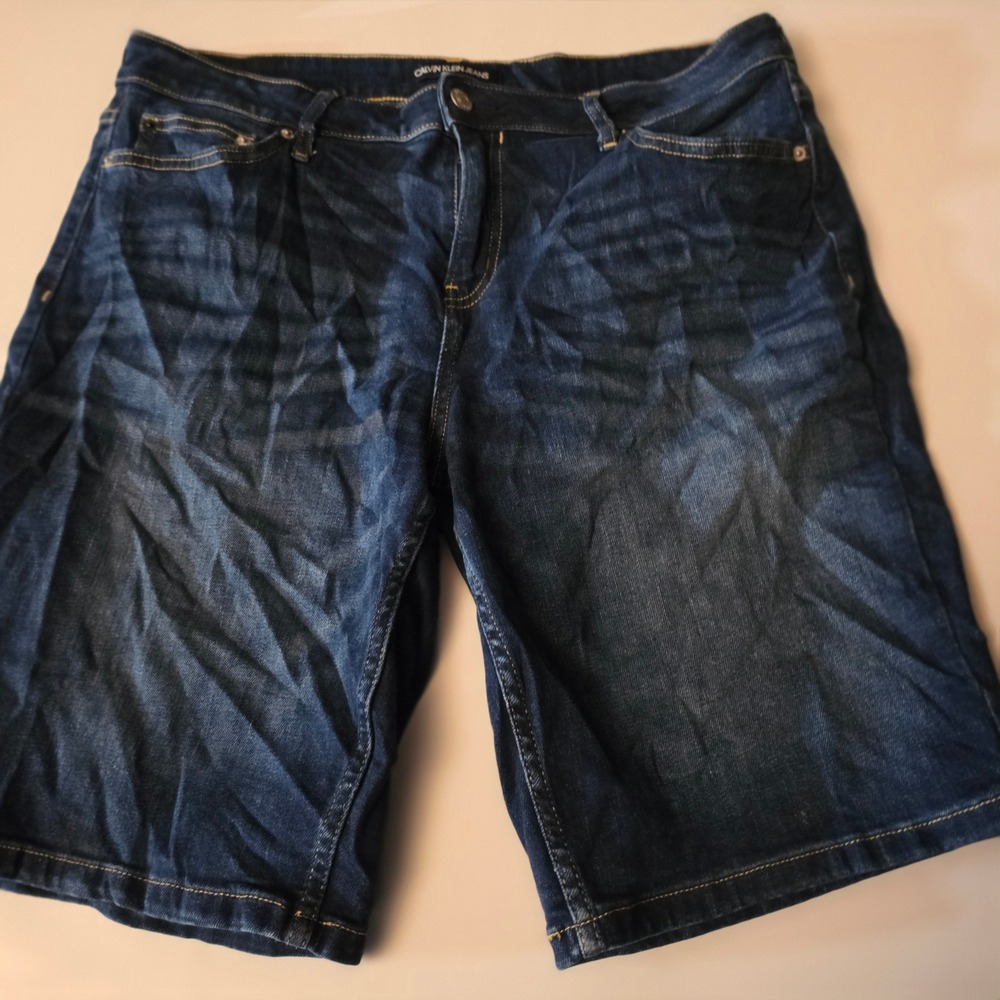Calvin Klein Jeans Womens Dark Wash Denim Bermuda Shorts Size 14 Omega Pocket